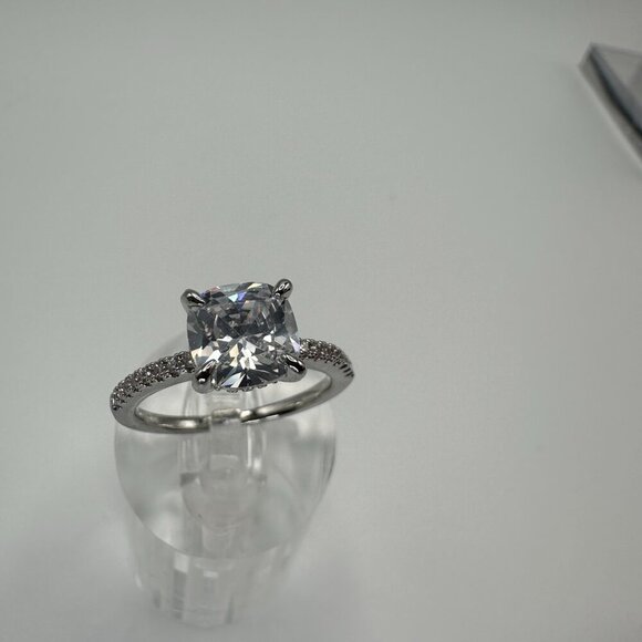 Cubic Zirconia Ring Sterling Silver plated Engagement Ring - Picture 11 of 12